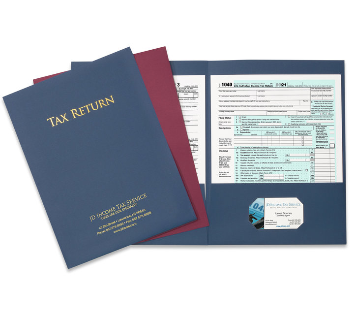 Image for item #10-511: Tax Return Foil Folder- Two Pocket - Imprinted