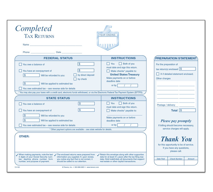 Image for item #13-100: 9 X 12 Classic Completed Tax Return Envelope