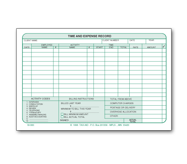Image for item #18-000: Time & Expense Record Pad