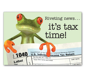 Image for item #70-715: Frog: It's tax time! Postcard (25/pack) - Item: #70-715