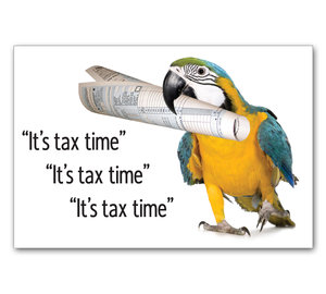 Image for item #70-717: Parrot: It's Tax Time! Postcard (25/pack) - Item: #70-717
