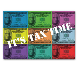 Image for item #70-735: Money: It's Tax Time postcard (25/pack) - Item: #70-735